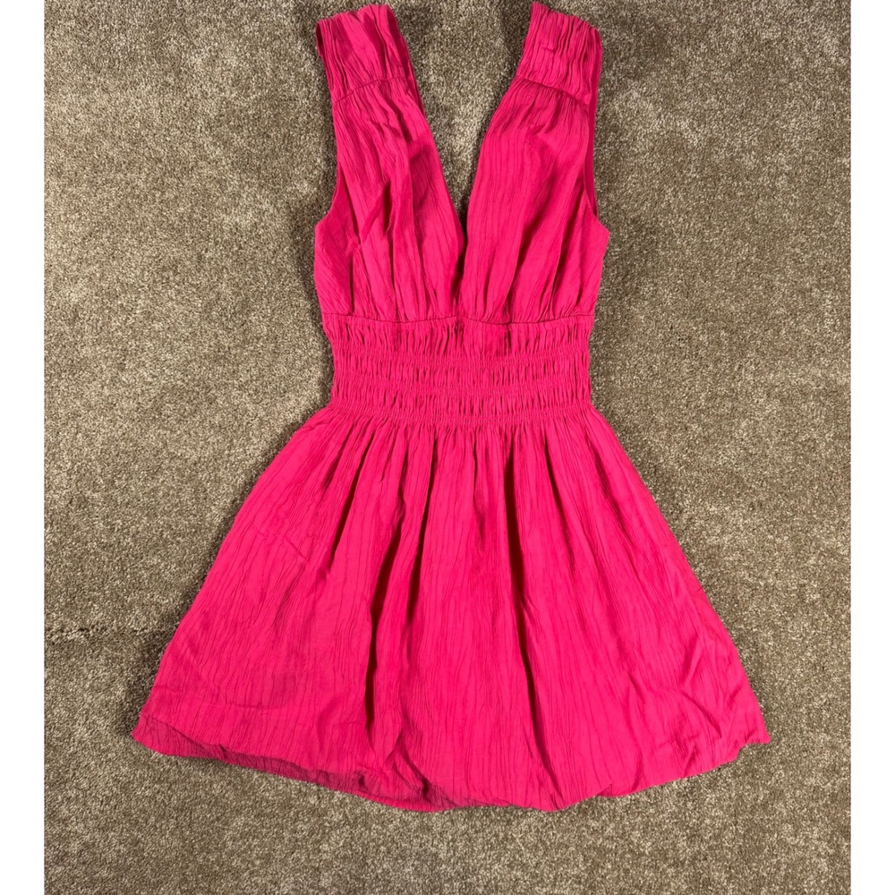 Abercrombie Fitch Pink Plunged Crinkle Mini Dress Women Size Small‎